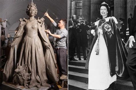 queen elizabeth new statue with corgis